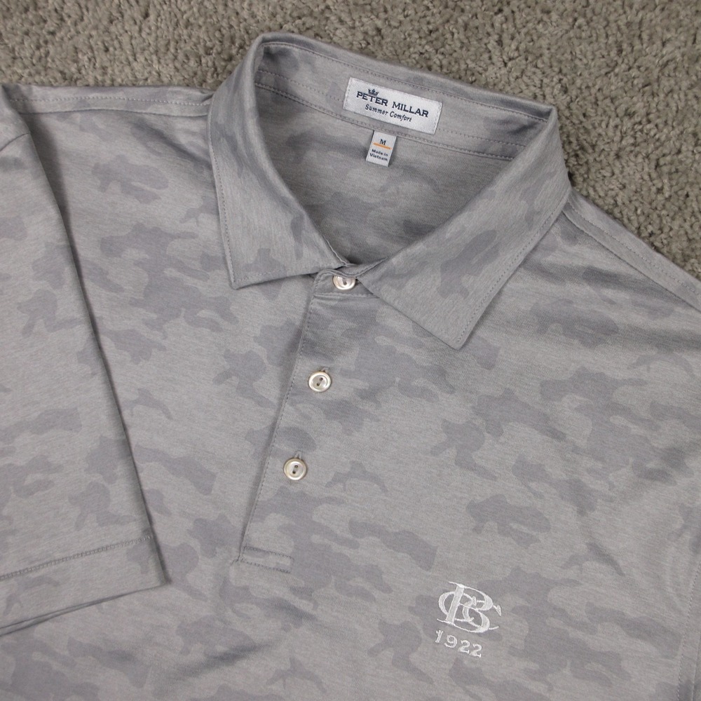 Peter Millar Summer Comfort Polo Shirt Mens Medium Gray Camouflage Brookville CC